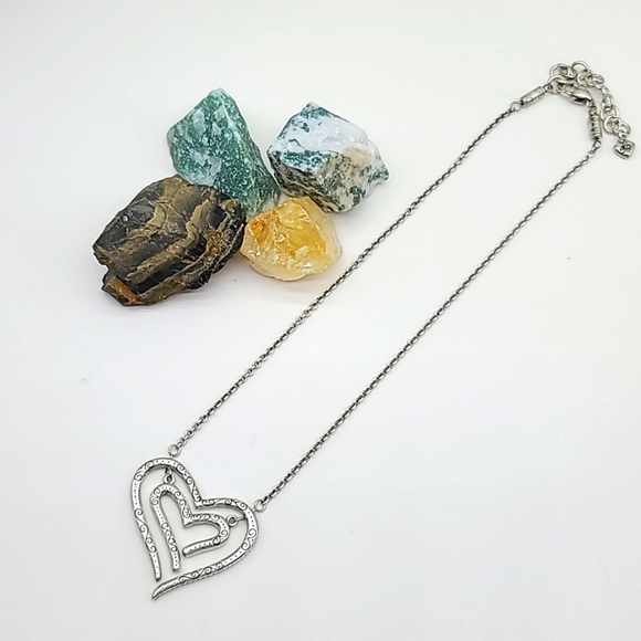 Brighton "LOVE STRUCK" Modern Openwork Double Heart Pendant w Inset Crystals π€ - Picture 8 of 10